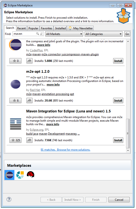 M2E in Eclipse Marketplace Dialog
